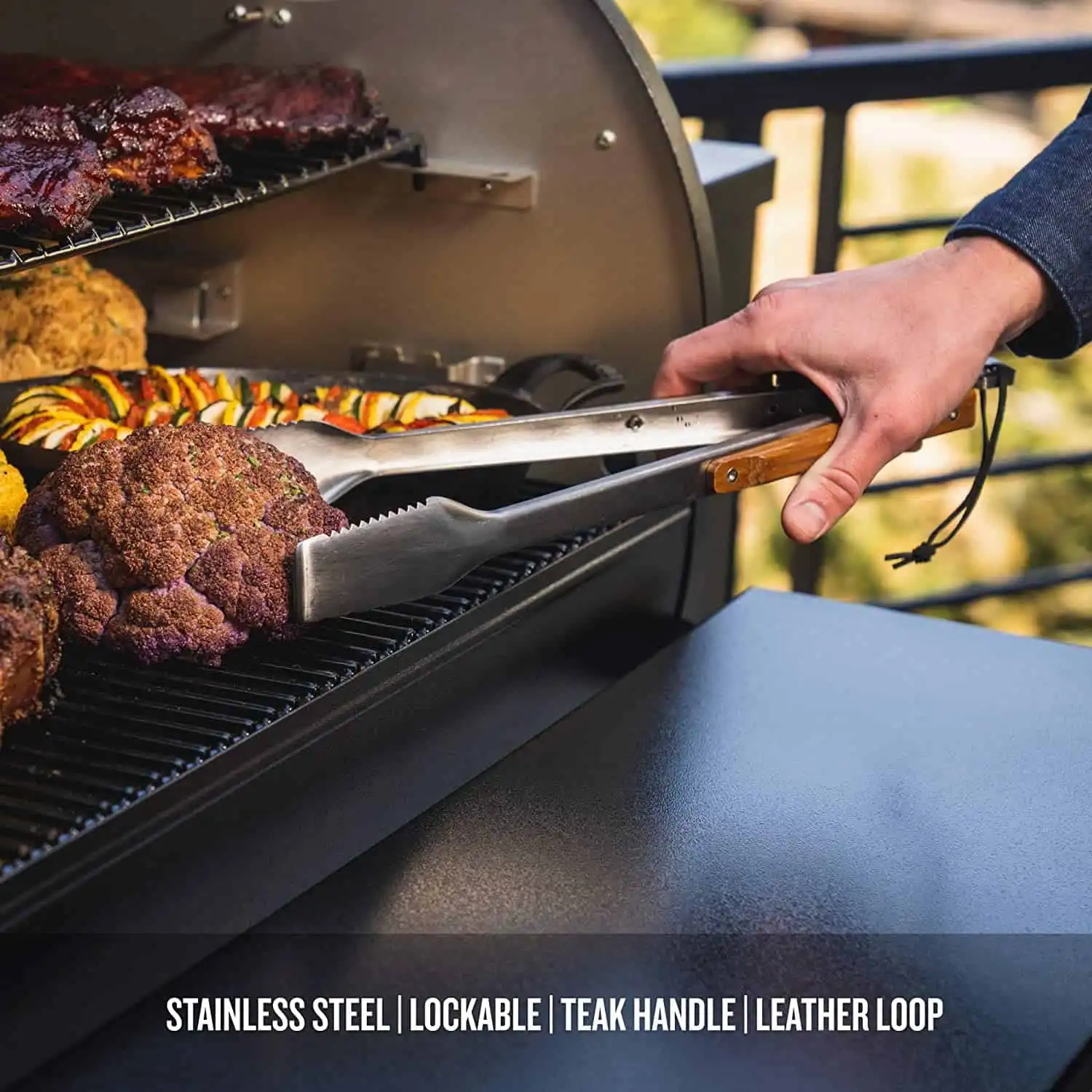 Traeger Pellet Grills BAC530 BBQ Tongs Accessory, Silver with Brown Small