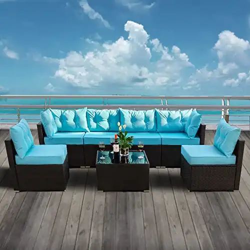 Allewie Patio Furniture Set 7 Pieces Outdoor Furniture with Seat Cushions