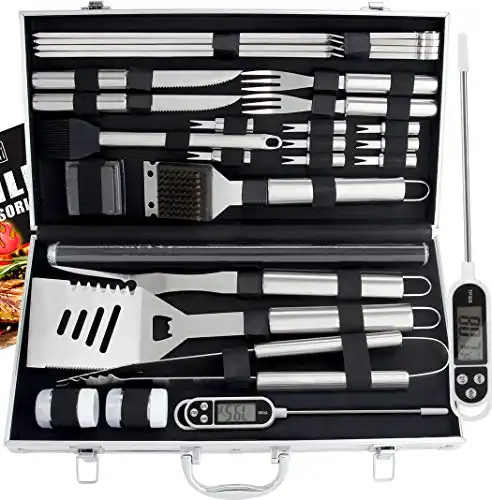 Alpha Grillers Grill Set Heavy Duty BBQ Accessories - BBQ Gifts Tool Set  4pc Grill Accessories with Spatula, Fork, Brush & BBQ Tongs - Grilling  Cooking Gifts for Men Dad Durable, Stainless Steel Grill Tool Set 